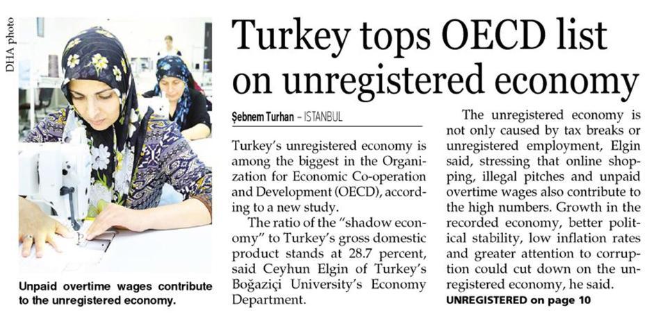 Turkey tops OECD list on unregistered economy