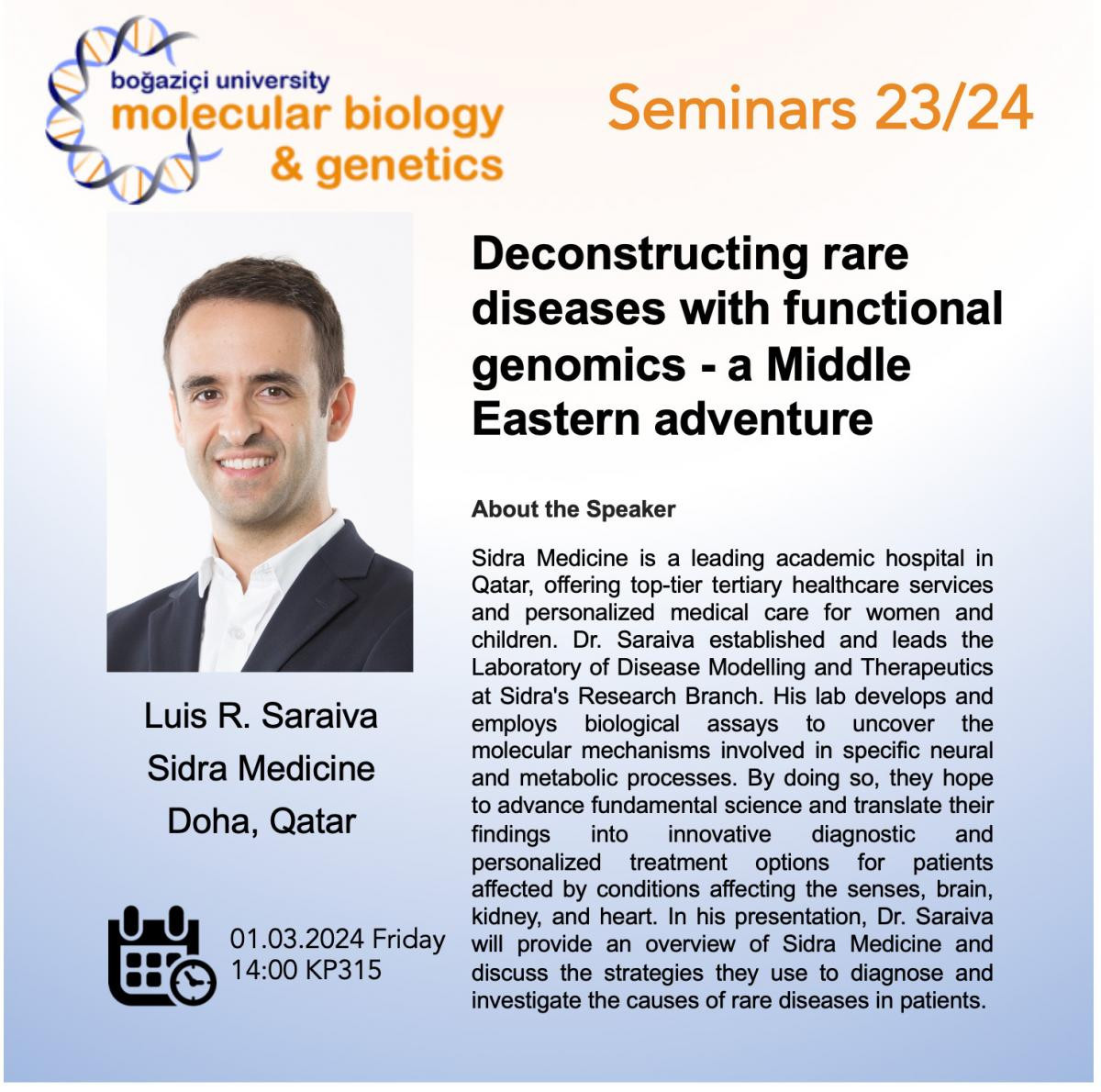 Seminar - Deconstructing rare diseases with functional genomics - a Middle Eastern adventure