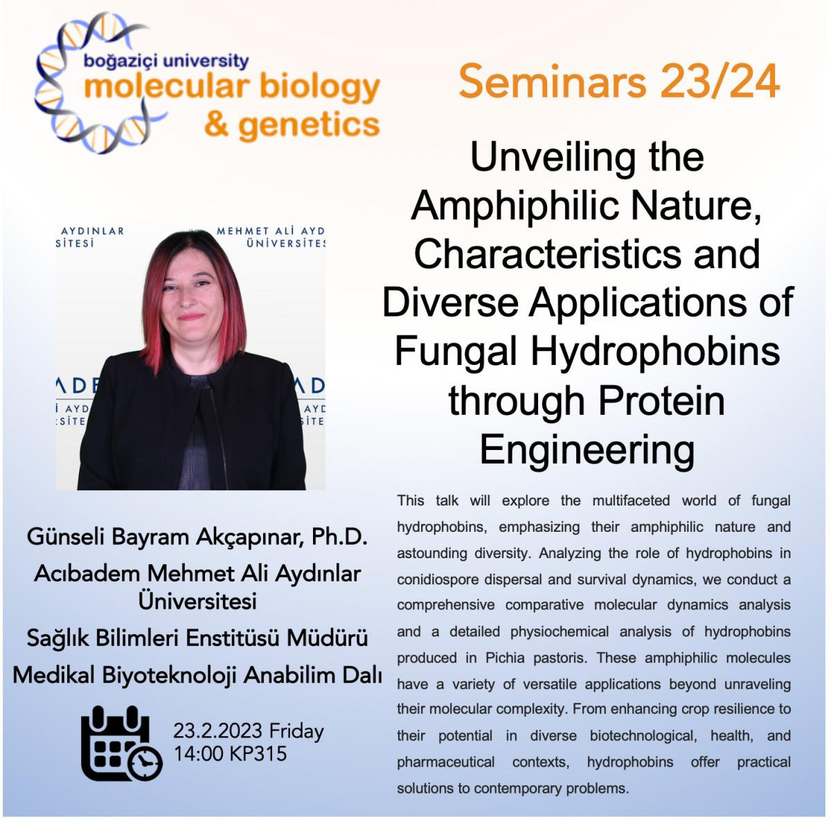 Seminar - Unveiling the Amphiphilic Nature, Characteristics and Diverse Applications of Fungal Hydrophobins through Protein Engineering