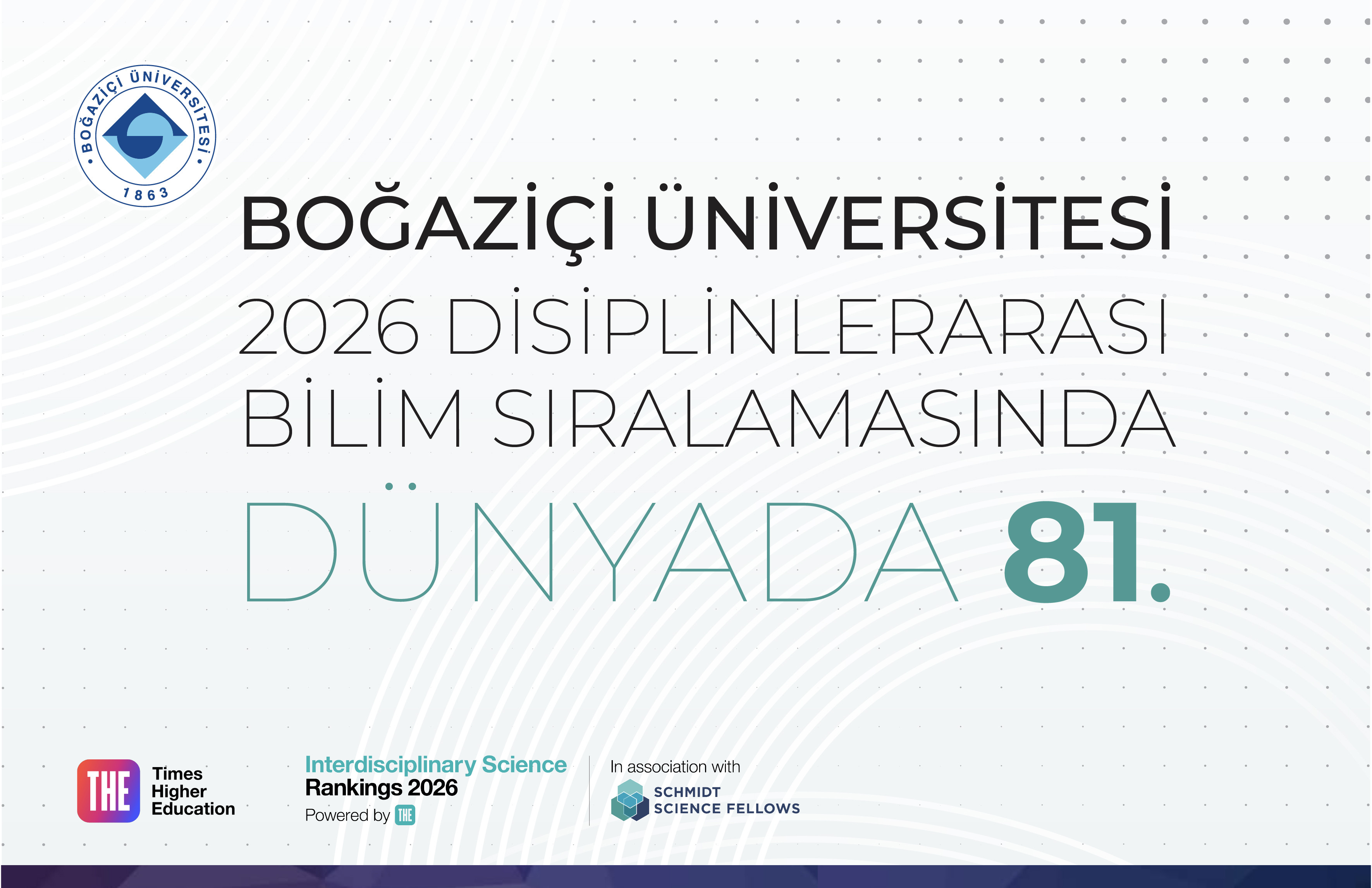 Boğaziçi Üniversitesi 2026 Disiplinlerarası Bilim Sıralamaları'nda Dünyada 81. Oldu