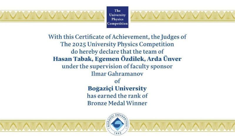 International Success of the Boğaziçi Students at the University Physics Competition