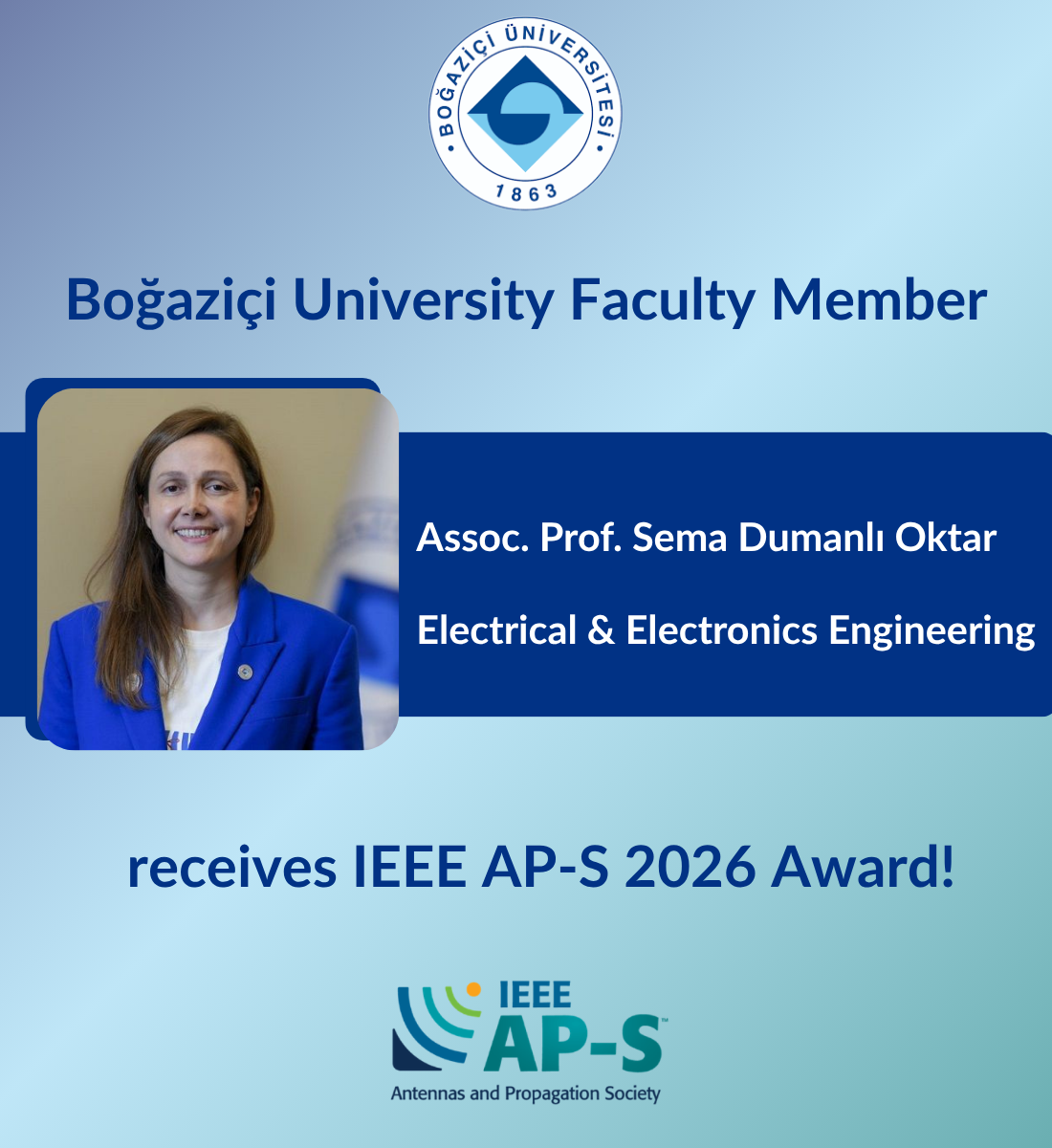 Assoc. Prof. Sema Dumanlı Oktar Receives the IEEE AP-S 2026 Award!