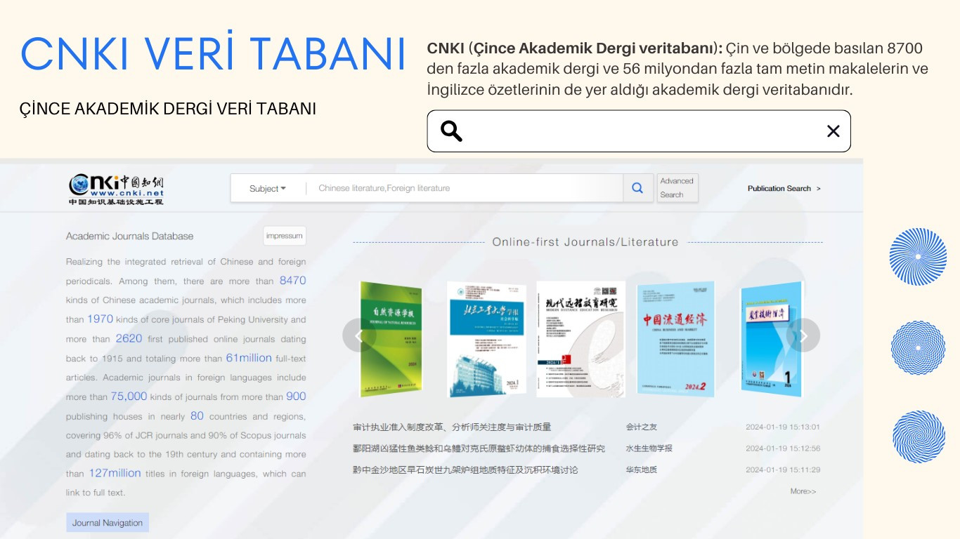 CNKI (Çince Akademik Dergi) Veri Tabanı Erişiminize Açılmıştır!