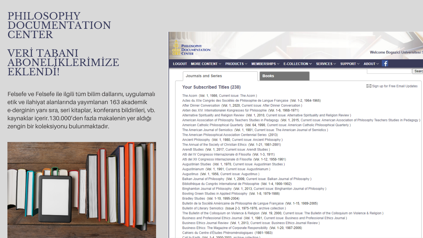 PDC (Philosophy Documentation Center) Veri Tabanı Erişiminize Açılmıştır!