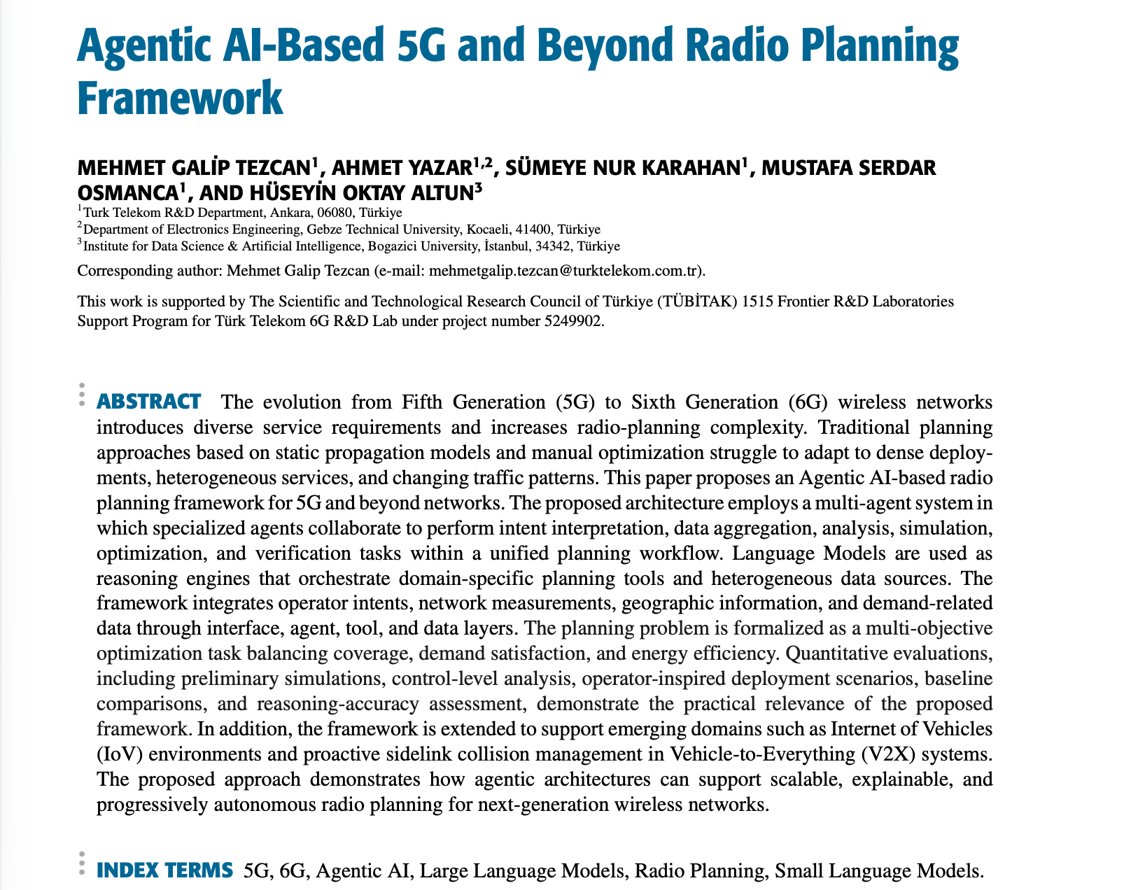 Paper Accepted in IEEE Access: Agentic AI-Based 5G and Beyond Radio Planning Framework