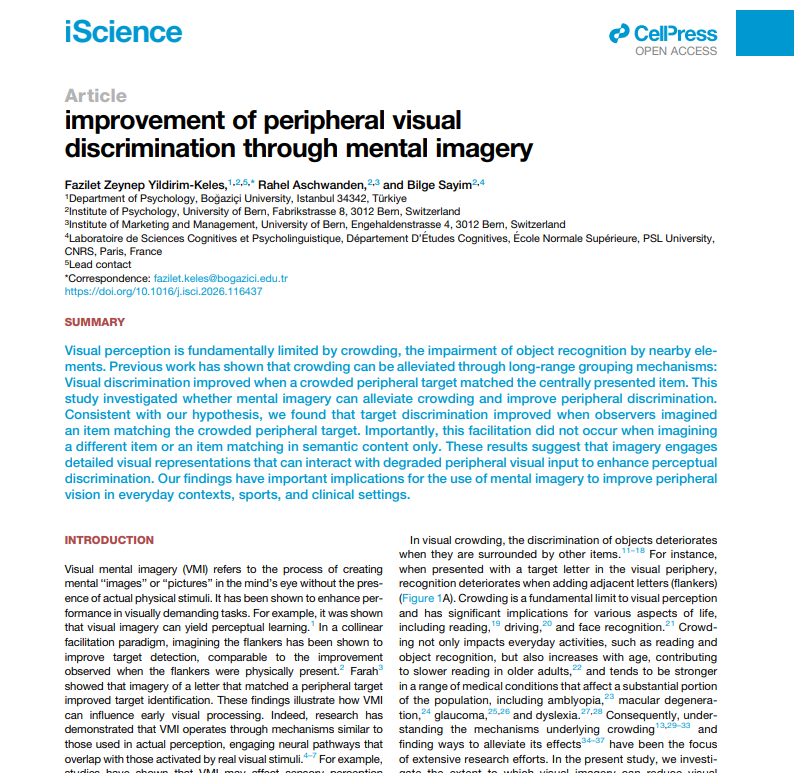 Our paper 'Improvement of peripheral visual discrimination through mental imagery' has been published in iScience!