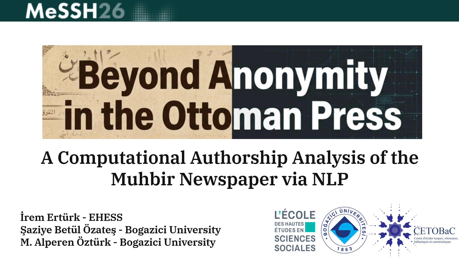     DSAI Presents Research on Computational Authorship Analysis of the Ottoman Press at MeSSH26