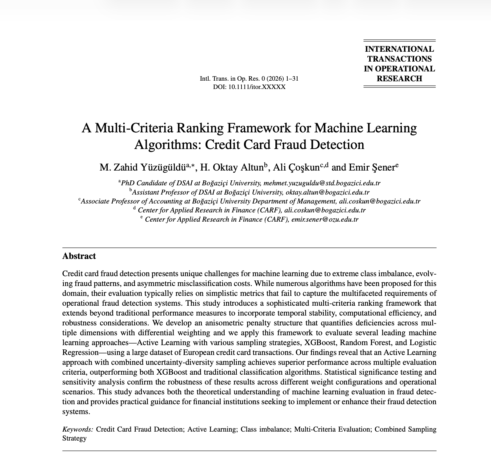 DSAI Research on Credit Card Fraud Detection Accepted for Publication