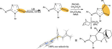 exo-Selective inverse-electron-demand hetero Diels–Alder reactions of norbornene with 5-benzylidine-2-arylimino-3-aryl-thiazolidine-4-thiones at room temperature