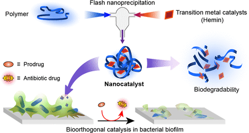 Biodegradable Antibacterial Bioorthogonal Polymeric Nanocatalysts Prepared by Flash Nanoprecipitation