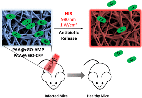 Reduced Graphene-Oxide-Embedded Polymeric Nanofiber Mats: An "On-Demand" Photothermally Triggered Antibiotic Release Platform