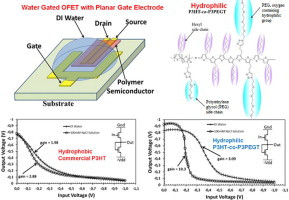 Fabrication of a planar water gated organic field effect transistor using a hydrophilic polythiophene for improved digital inverter performance