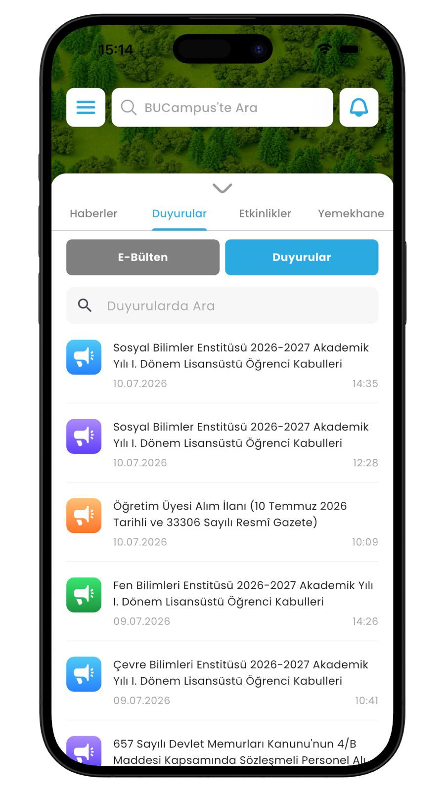 Duyurular ( Mezun, Akademik, Öğrenci, İdari )