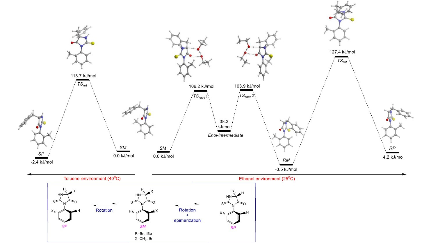 Solvent dependent hindered rotation versus epimerization in axially chiral thiohydantoin derivatives: an experimental and a computational study