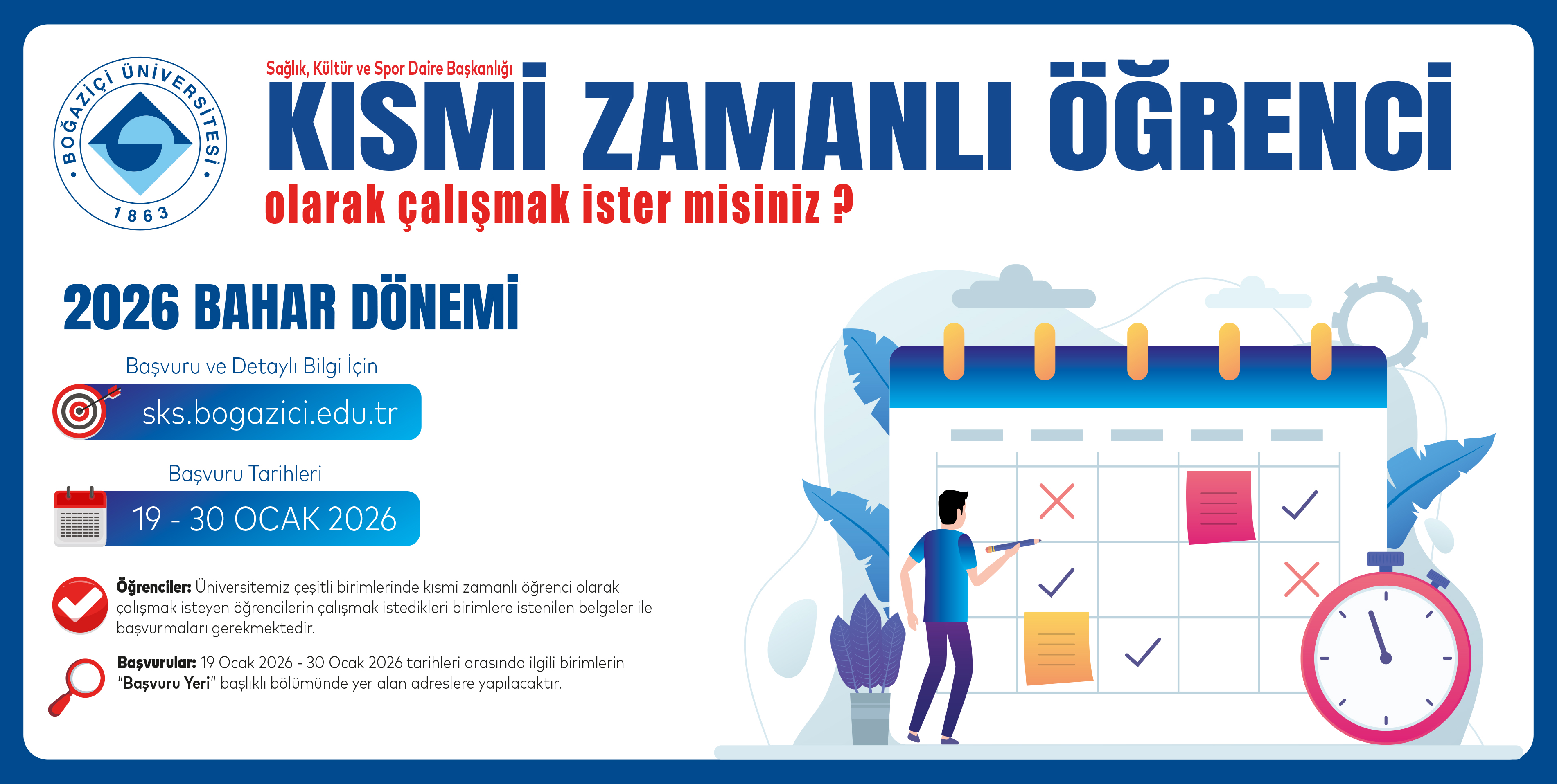 2026 Bahar Dönemi Kısmi Zamanlı Çalışacak Öğrenci Başvuruları